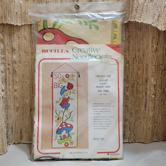 Vtg Bucilla Fairytale Pixie Jeweled Kiddie's Needlecraft Growth Chart Kit - Picture 2 of 3